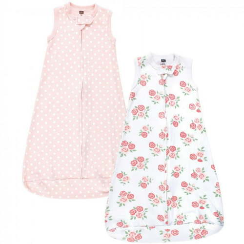 Hudson Baby Infant Girl Interlock Cotton Sleeveless Sleeping Bag, Soft Pink Roses, 3-9 Months