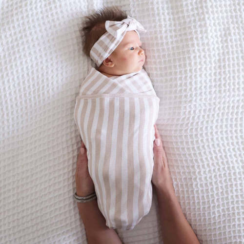 Latte Stripes Bamboo Waffle Oversized Swaddle Blanket