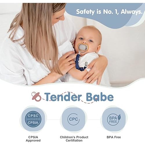 TenderBabe Pacifier Clip,6 Pack Pacifier Holder Clip with Adorable Frill Design,Soft Flexible Binky Clips for Baby Girl and Boy