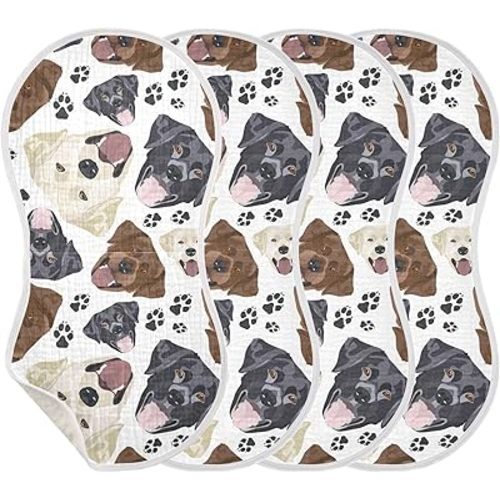 Muslin Burp Cloths for Baby Boys and Girls - 4-Pack Ultra Absorbent Labrador Dog Muslin Washcloths, Newborn Towel, Milk Spit Up Rags, Burp Cloth Bib for Unisex, 22 x 11 Inch