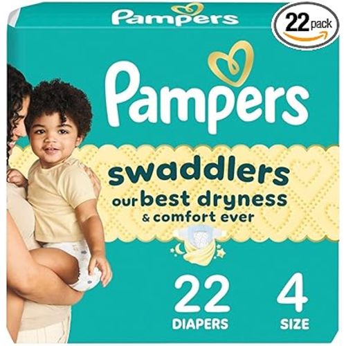 Pampers Swaddlers Diapers, Size 4 (15-34 lbs), 22 Count, Absorbent, Keeps Baby Dry and Comfortable, Skin Safe Disposable Baby Diaper (Packaging May Vary)