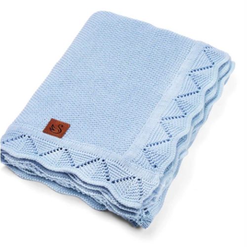 Heirloom Lace Knit Baby Blanket in Baby Blue