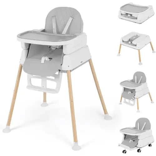 5-in-1 Baby High Chair, Convertible Booster & Play Chair, Portable Foldable Lightweight, Easy to Clean with Tray, for Babies Toddlers 6-36 Months, Gray