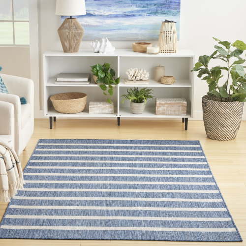 Nourison Positano Indoor/Outdoor Navy Ivory 6' x 9' Area Rug (6x9)