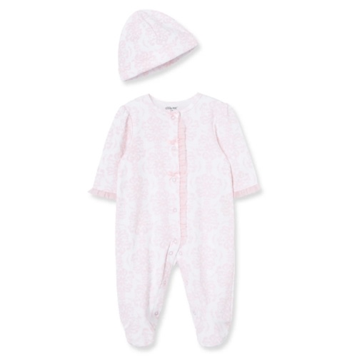 Damask Scroll Footed One-Piece And Hat