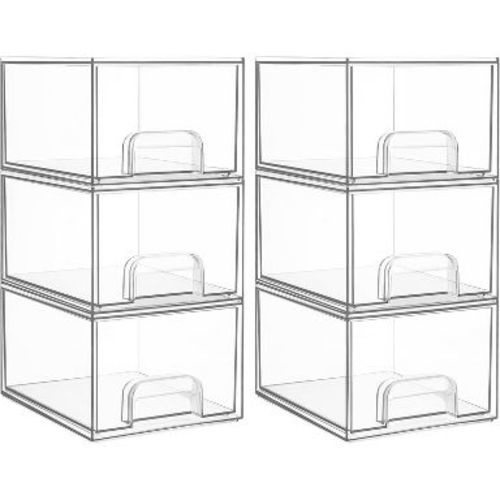 Vtopmart Valentine's Day 6 Pack Clear Stackable Storage Drawers, 4.4'' Tall Multi-functional Acrylic Makeup Organizer, For Vanity, Kitchen, Bedroom