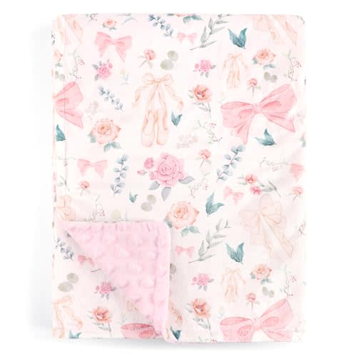 GFU Baby Blanket for Boys and Girls, Soft Minky Infant Receiving Blanket with Dotted Backing Double Layer, Newborn Toddler Bed Blanket with Pink Flowers, 30 x 40 Inch