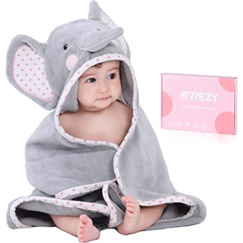 Baby Hooded Towel with Unique Animal Design Ultra Soft Thick Cotton Bath Towel for Newborn (Elephant)