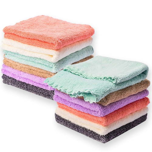 Nvzi 12-Piece Microfiber Coral Fleece Washcloths (12×12 Inches), Extra Absorbent & Soft
