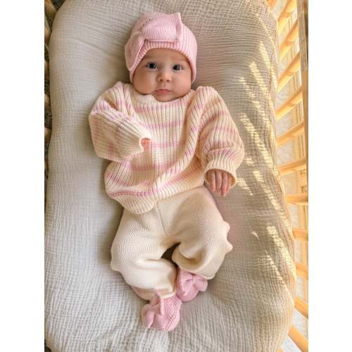 Chunky Knit Striped Sweater - Powder Pink