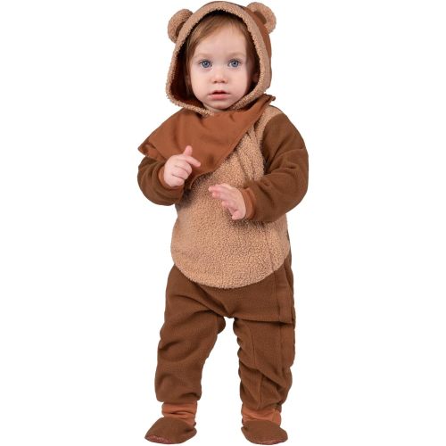 Star Wars Ewok Official Infant Halloween Costume - Premium Quality Minky Jumpsuit with Attached Hood and Non-Slip Booties