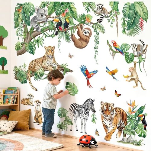 decalmile Safari Animals Jungle Tigers Leaves Wall Decals Stickers (XL)