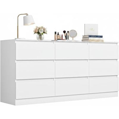 Spaco White 9 Drawer Dresser for Bedroom,Modern Long Dresser with Deep Drawer,Large Storage Chest of Drawer,Wood Bedroom Storage Organizer Furniture Drawers for Living Room