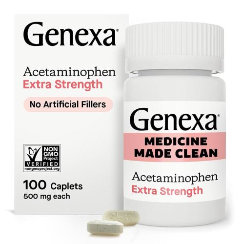 Genexa Clean Acetaminophen 500mg Extra Strength, Dye Free Pain Reliever Fever Reducer, 0% Artificial Additives, Pain Medicine for Adults, Relieves Headache, Backache, Minor Arthritis Pain, 100 Tablets