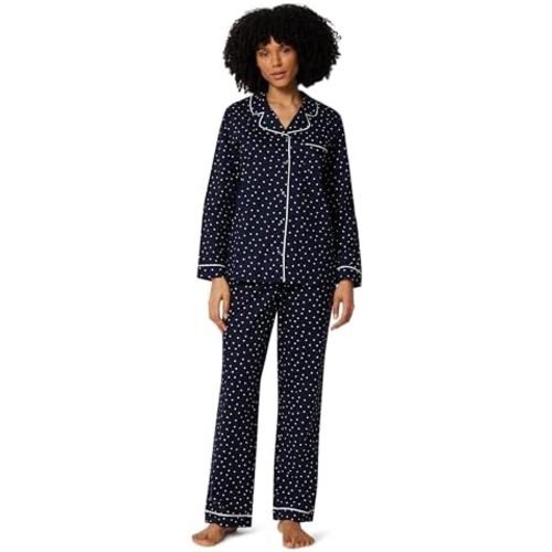 Amazon Essentials Women's Cotton Stretch Poplin Pajama Set, Long Sleeve Button-Down Shirt with Pants