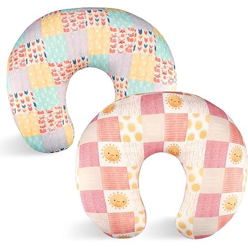 SWESEN 2 Pack Nursing Pillow Cover for Baby Girls, Breastfeeding Pillow Slipcover, Soft Stretchy Snug Fits On Infant Nursing Pillow, Machine Washable & Breathable, Fox & Sun