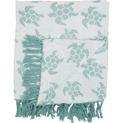 C&F Home Chenille Sea Turtles Coastal Nautical Tropical Beach Seafoam Blue Reversible Throw Blanket with Fringe Soft Cozy Decor Decoration for Couch Sofa Bed 50x60 inches Blue