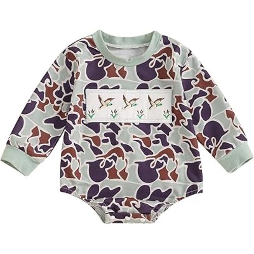 Duck Baby Clothes Duck Reindeer Embroidery Sweatshirt Romper Farm Baby Boy Hunting Outfit Infant Boys Fall Clothes