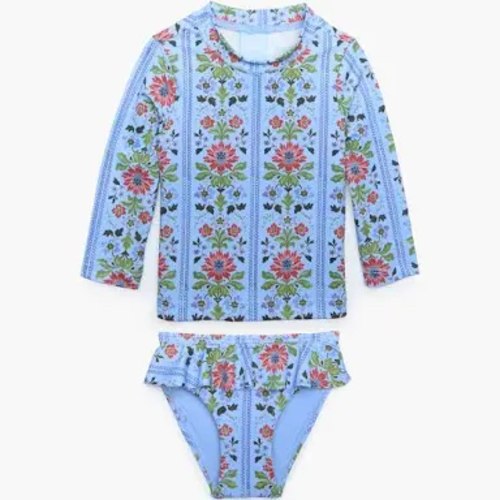 The Baby Ariel Rashguard Set - Blue Floral Block Stripe