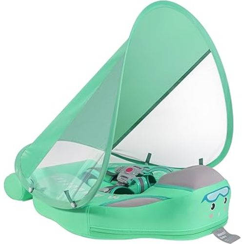 Mambobaby Float with Canopy Size Improved Non Inflatable Infant Baby Pool Float Smart Mambo Float Swim Trainer Baby Swim Float Mambo Baby Float Solid Air Free Water Waist Swimming Ring