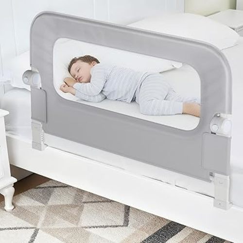 NUTIKAS Baby Bed Rail Guard for Toddlers - 35.1" Toddler Bed Side Rails for Crib, Twin, Full, Queen Bunk Size Bed Swing Down Bedrail Extral Tall Child Safety Side Railing Guards for Kids