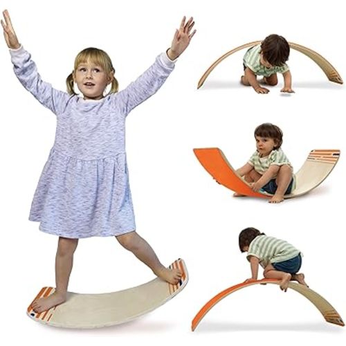 New Bounce Balance Board - Premium Wooden Wobble Board for Exercise & Balance Training - Supports Up to 480 Lbs. - Versatile Rocking Balance Boards for All Ages
