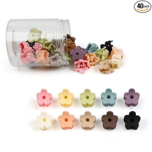 40Pcs Colorful Small Flower Hair Clips, TEBIEKOY Baby Hair Clips Mini Claw Clips Cute Jaw Clips Hair Pins Hair Barrettes Toddler Hair Accessories for Women Girls Kids Teens