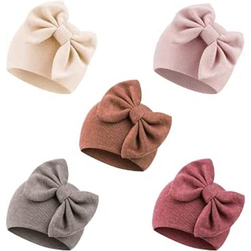 DRESHOW BQUBO Newborn Baby Girls Hats Hospital Hat Baby Cotton Beanie Infant Big Bow Hats for 0-24 Months