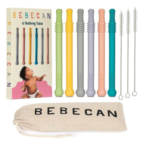 Teething Sticks for Babies 0-36 Months - Super Soft Silicone Teethers in 6 Vibrant Colors, Infant Teething Relief, Multicolored Teething Tubes Baby Gift Teethers