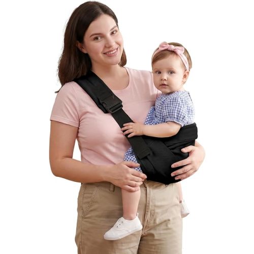 Baby Sling Carrier, Adjustable Baby Carrier Newborn to Toddler Carrier for 8-40lbs, Toddler Sling Carriers, Toddlers Hip Carriers, Black