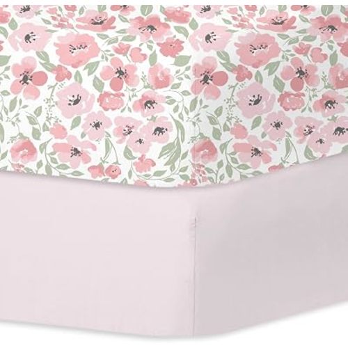 Little Grape Land Crib Sheets for Girls 2pk Baby Crib Fitted Sheet for Standard Size Crib and Toddler Mattress Super Soft Baby Sheet