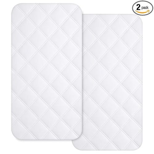 Yoofoss Waterproof Bassinet Mattress Pad Cover 2 Pack Fit for Rectangle Bassinet Mattress, Baby Bassinet Mattress Protector for Boys and Girls 34X19in