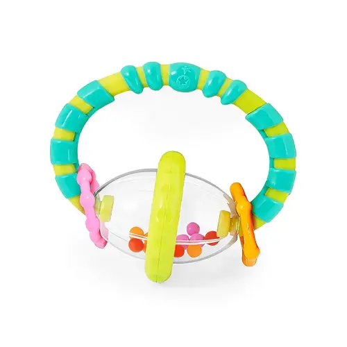 Bright Starts Grab & Spin Baby Rattle & BPA-Free Teether Toy, Ages 3 Months+