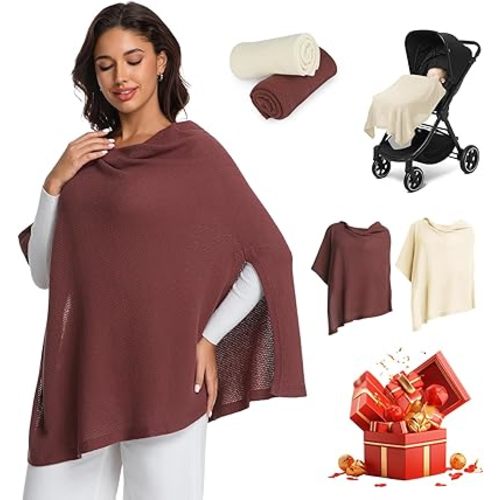 2pk Nursing Cover for Breastfeeding, Soft & Breathable Privacy Poncho, Multi-Use Feeding Shawl, Comfortable & Portable Breastfeeding Cover for Women Includes Mesh Laundry Bag
