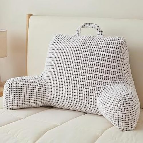 NOONTIDE Reading Pillow with Top Handle,Uniquely Designed Soft Fabric, Ergonomic Back Support for Bed,Cover Washable Sit up Pillow,Watching TV/Gaming/Relaxing(White)