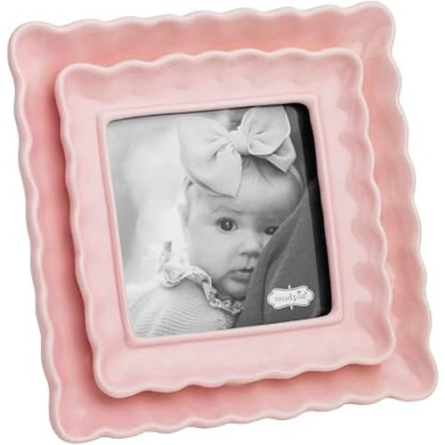 Mud Pie Square Pink Scallop Ceramic Frame