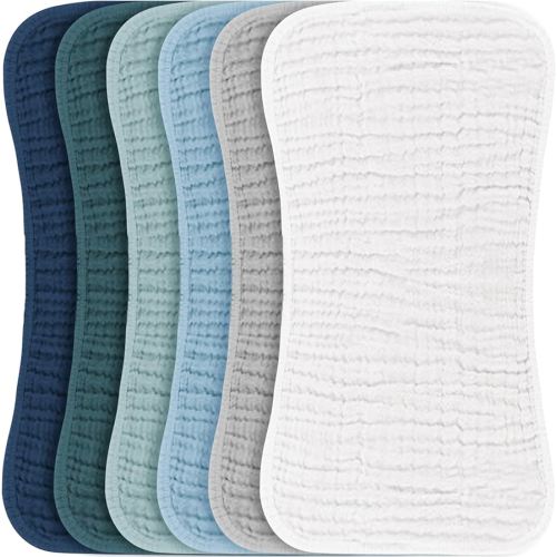 Konssy Muslin Baby Burp Cloths Sets for Unisex- 6 Pack Large 100% Cotton Burping Clothes for Newborn, Baby Girls and Boys