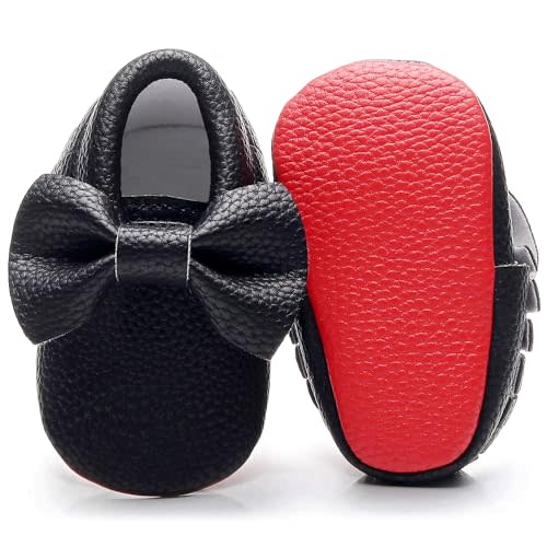 Bebila Double Bow Fringe Baby Moccasins - Soft Sole Baby Shoes Girls Toddler Crib Flats