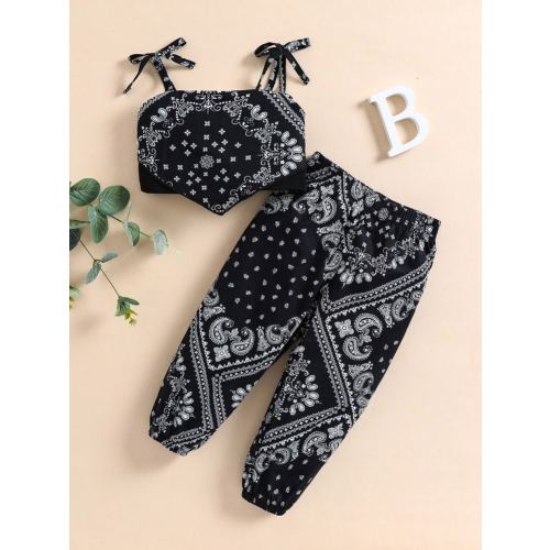 Baby Girl Paisley Print Bow Shoulder Bandana Hem Crop Cami Top & Pants | SHEIN USA