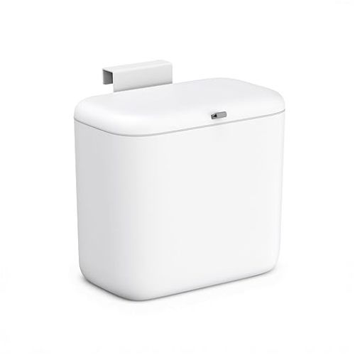 MUEE Compost Bin Kitchen for Counter Top or Under Sink, Hanging Small Trash Can with Lid [1.8 Gal/6.8L], Food Waste Bin, Mountable Garbage Can for Cupboard/Bathroom/Bedroom/Office/RV, Matte White