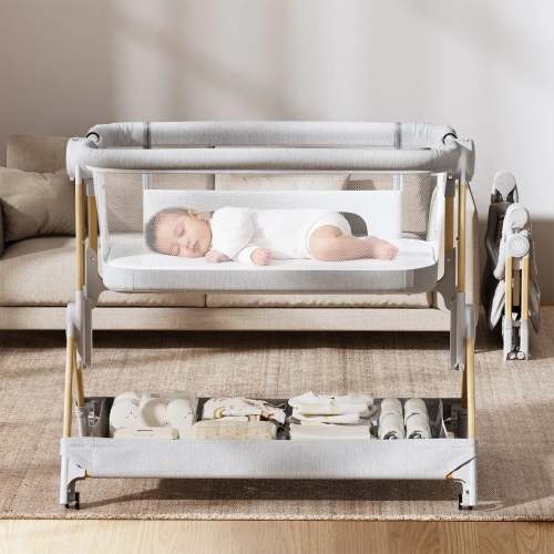 Angelbliss Protable Bassinet BCR08 Easy to Fold Bedside Adjustable  All Mesh-Grey