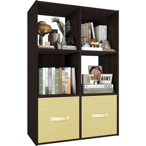 PrimeZone Stackable 6 Cube Storage Organizer: Wood Cubes Shelf Fits Cubby Bins - Square Cubicle Bookshelf Cabinet for Closet Bedroom - Open Storage Shelf for Toy Clothes Book Organization, Espresso