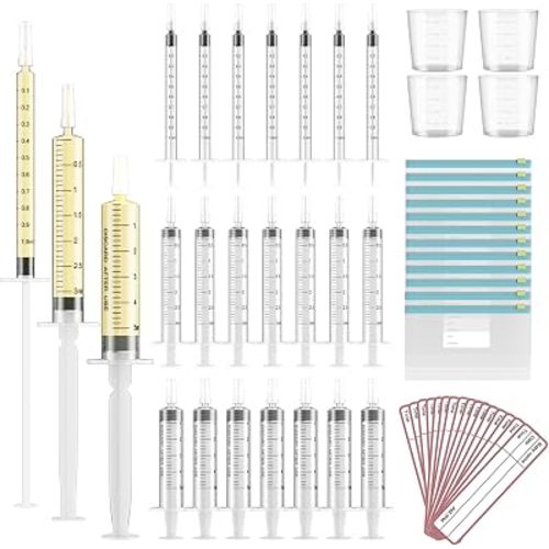 120 Sets 1/3/5ml Colostrum Collector Kit Include No Needle Colostrum Syringes with Caps 1/3/5mlx60, Stickerx120, 20ml Measuring Cupx4, Ziplock Storage Bagx12 for Breastmilk Collector