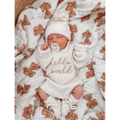 'Hello World' Chunky Knit Romper & Beanie Bundle