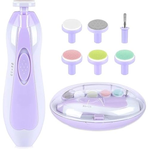 Qunlions life Baby Nail Trimmer Electric, 6 in 1 Baby Nail File Clippers Infant Grooming Kit Manicure Set for Toddler or Adults, Purple