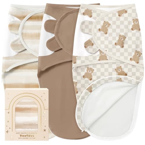Yoofoss Baby Swaddles for Newborns 100% Organic Cotton, 0-3 Months 2 Zippers Newborn Swaddle Sack, Breathable Soft Durable