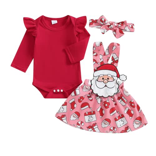 FIOMVA My First Christmas Baby Girl Outfit Newborn Romper Skirts Set Fall Winter Infant Christmas Dress Overall Clothes