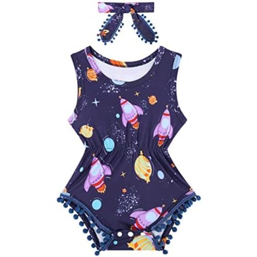 Baby Girl Clothes 0-24 Months Floral Sleeveless Baby Cowgirl Newborn Romper Jumpsuit Outfit Set with Headband