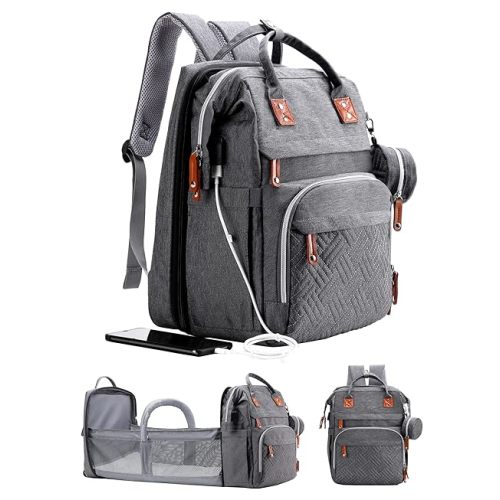 ISMGN Diaper Bag Backpack with Changing Station, Extra Large Diaper Bag, Multifunctional Diaper Bag, Baby Bag, Deep Gray