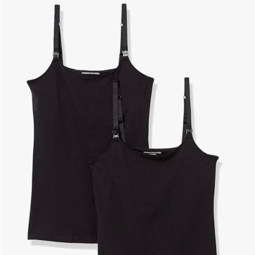 Amazon Essentials Women's Maternity Nursing Friendly Camisole with Adjustable Straps and Built-in Shelf Bra, Pack of 2